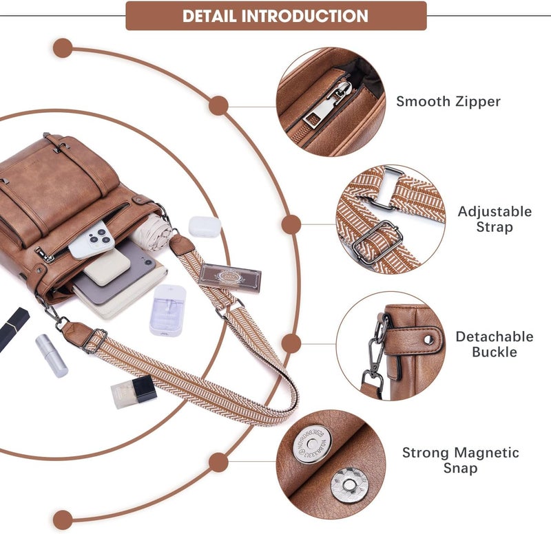 Roulens Crossbody Bags for Women,Multi Pocket Crossbody Purses Vegan Leather Shoulder Handbags Travel Purse Adjustable Strap - Image 5